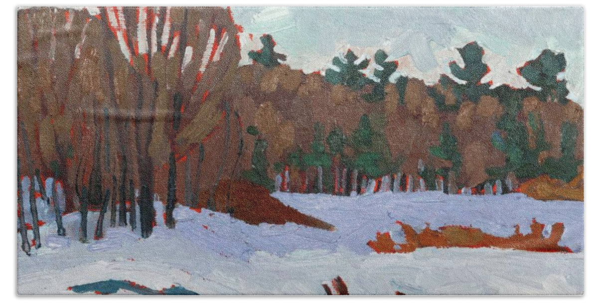 2230 Beach Towel featuring the painting Winter on Long Reach Lane by Phil Chadwick