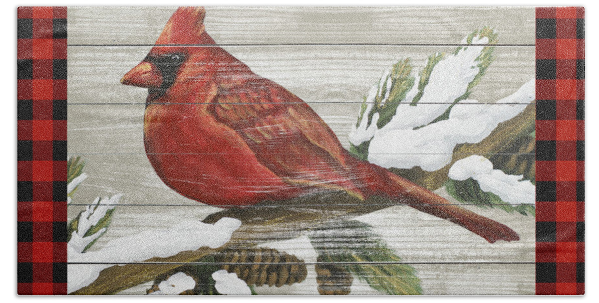 Winter Beach Towel featuring the painting Winter Red Bird Iv by Tiffany Hakimipour