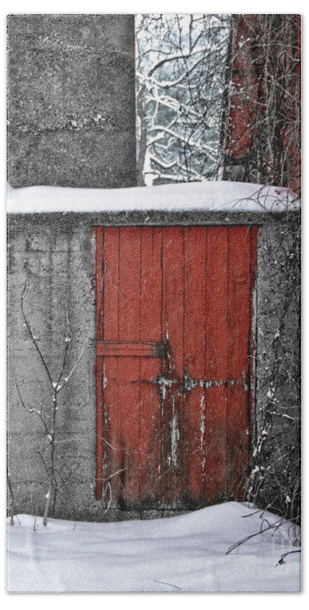 Winter Beach Towel featuring the photograph Winter Red Door by Billy Knight
