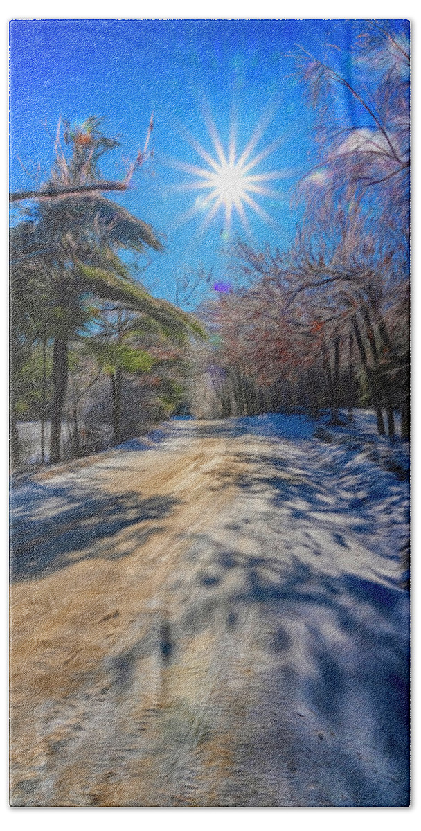 Spofford Lake New Hampshire Beach Towel featuring the photograph Winter Road by Tom Singleton