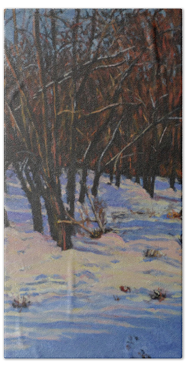 Winter Beach Towel featuring the painting Winter Snow Shadows by Beth Riso