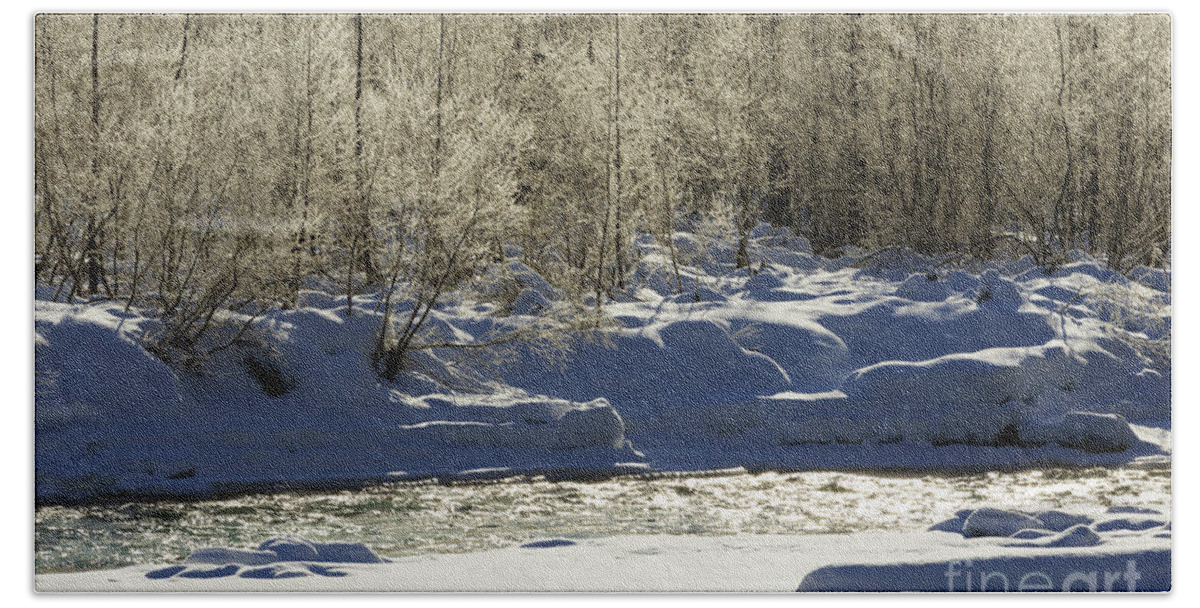 Winter Beach Towel featuring the photograph Winter stream near Hope on the Kenai Peninsula Alaska by Louise Heusinkveld