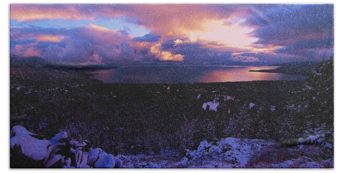 Lake Tahoe Beach Towel featuring the photograph Winter Twilight Storm by Sean Sarsfield