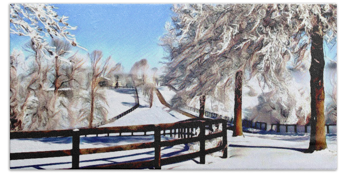Snow Beach Towel featuring the digital art Wintry Lane by CAC Graphics