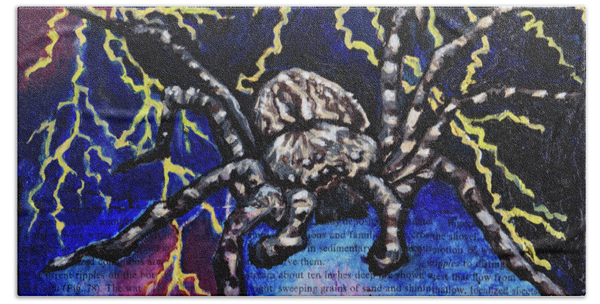 Spider Beach Towel featuring the painting Wolf Spider by Emily McLaughlin