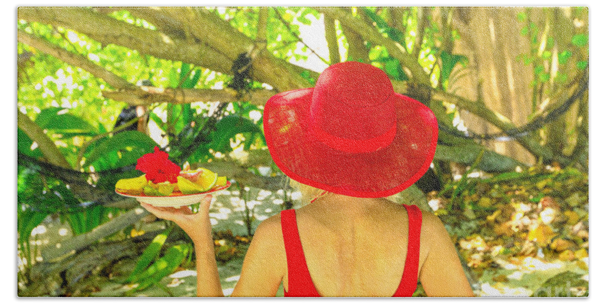 Seychelles Beach Towel featuring the photograph Woman with tropical fruit plate by Benny Marty