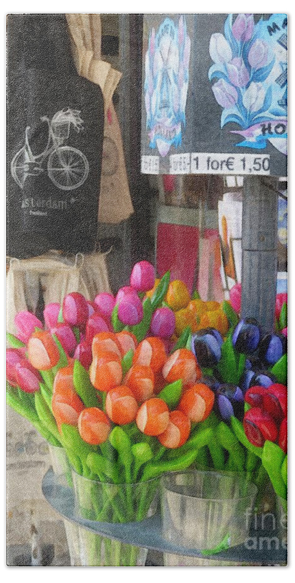 Tulips Beach Towel featuring the digital art Wooden Tulips by Diana Rajala