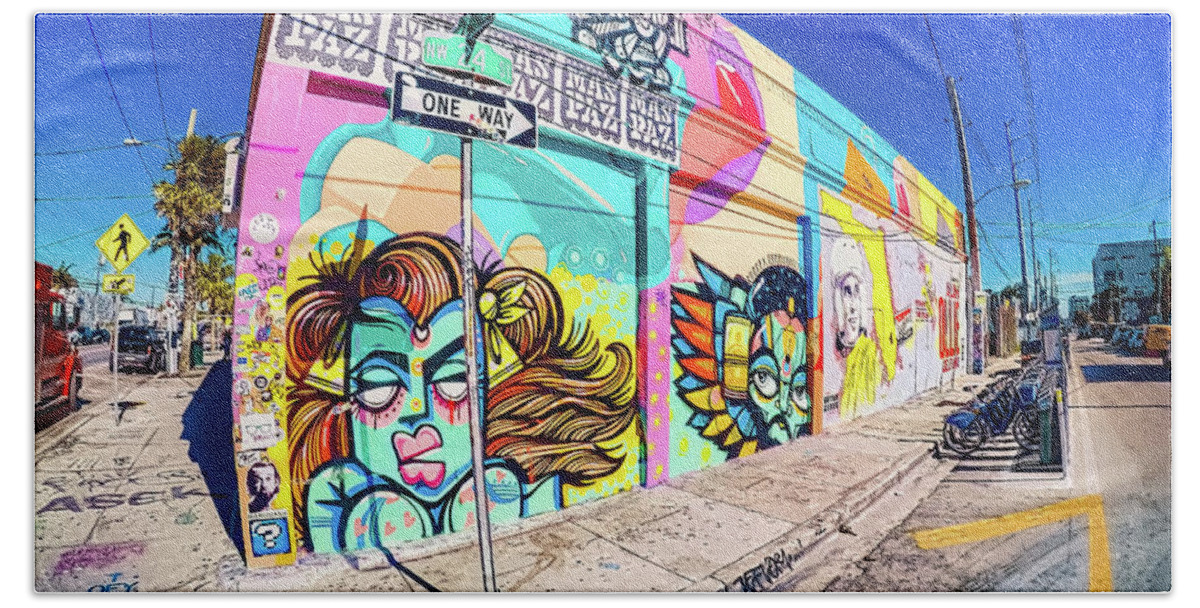 Miami Wynwood District Graffiti Art Beach Towel featuring the photograph Miami Wynwood District Graffiti Art by Carlos Diaz
