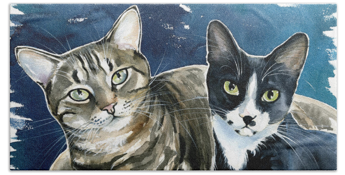 Cat Beach Sheet featuring the painting Xani and Zach Cat Painting by Dora Hathazi Mendes