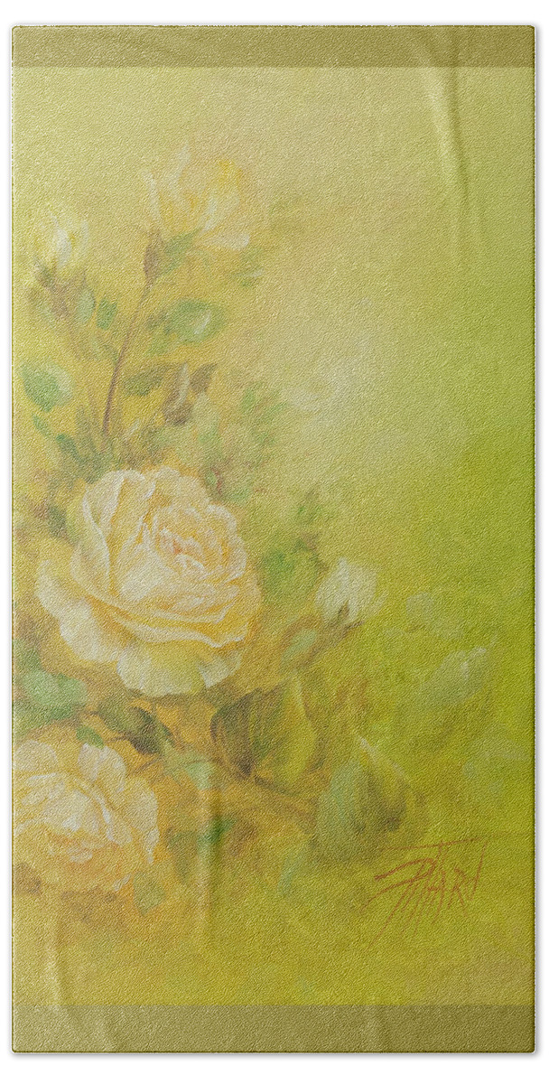 Flowers Beach Towel featuring the painting Yellow Roses Vignette by Lynne Pittard