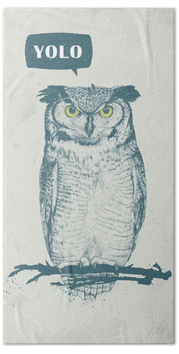 Owl Beach Towel featuring the mixed media Yolo by Balazs Solti