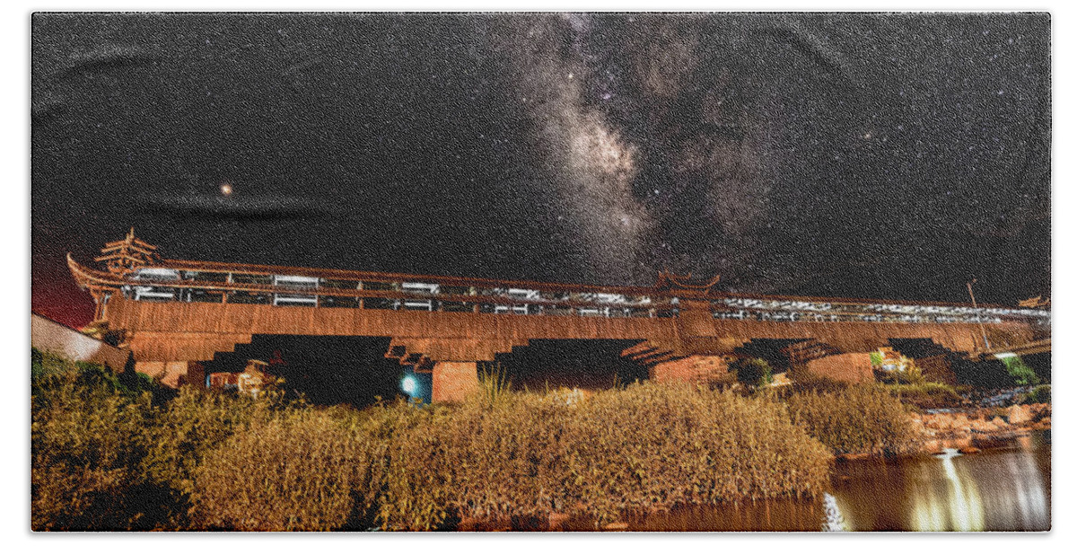 Bridge Beach Towel featuring the photograph Yonghe Bridge Milky Way by William Dickman