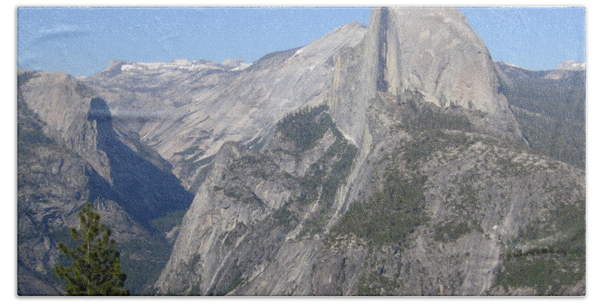 Yosemite Beach Sheet featuring the photograph Yosemite National Park Half Dome Rock ,, A Glacier Point of View Panorama by John Shiron