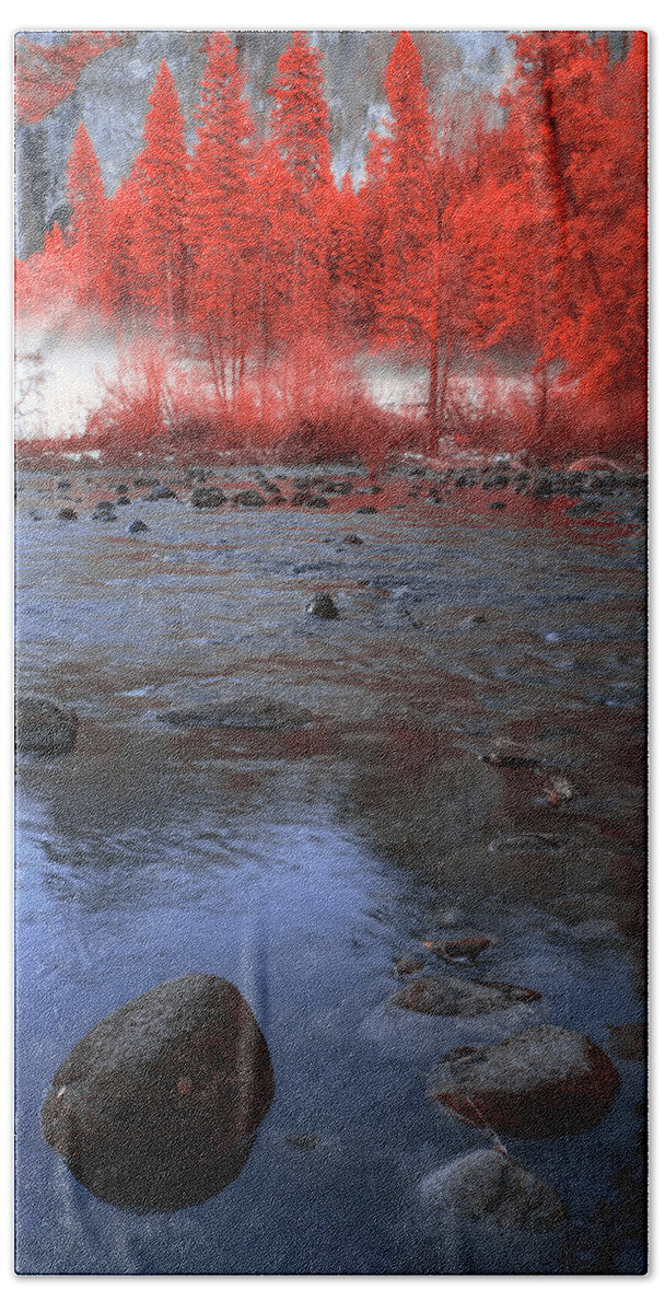 Yosemite Beach Towel featuring the photograph Yosemite River in Red by Jon Glaser