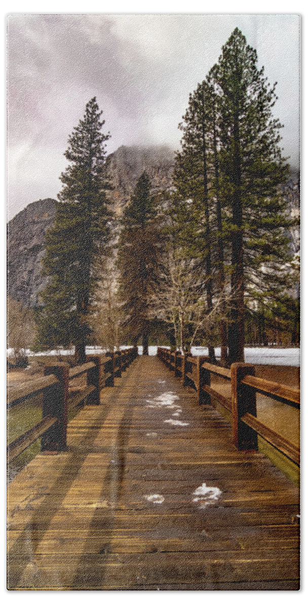 Yosemite National Park Beach Towel featuring the photograph Yosemite Swinging Bridge by Norma Brandsberg