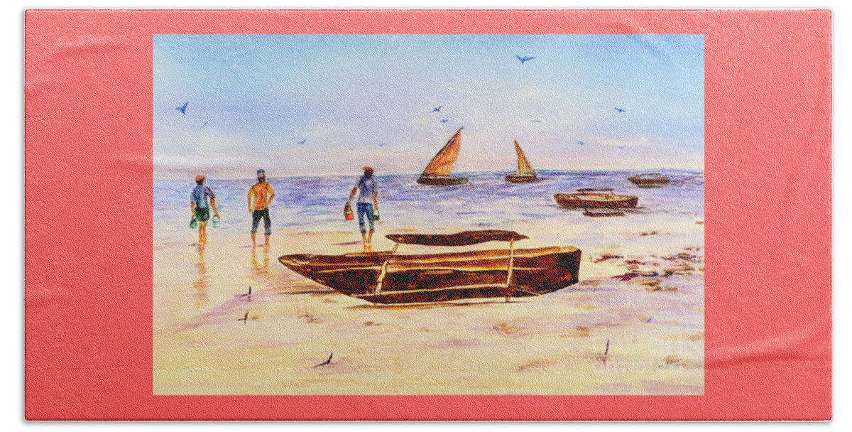 Beach Beach Towel featuring the painting Zanzibar Forzani beach by Sher Nasser