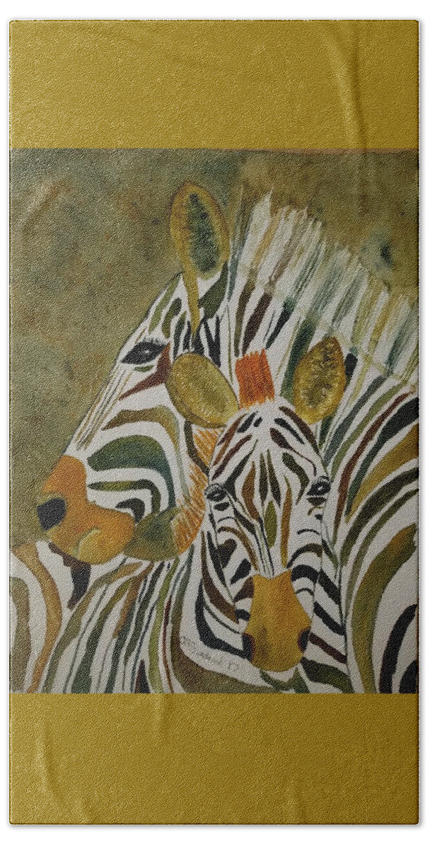 Zebra Beach Towel featuring the painting Zebra Jungle by Ann Frederick