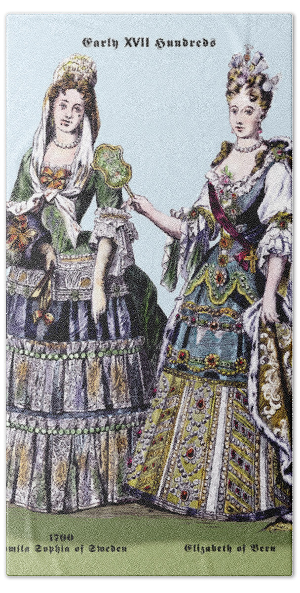 Costume Beach Towel featuring the painting Zidmila Sophia of Sweden and Elizabeth of Bern, 18th Century by Braun & Schneider