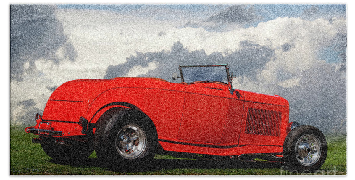 1932 Ford Roadster Beach Towel featuring the photograph 1932 Ford 'Very Red' Roadster by Dave Koontz