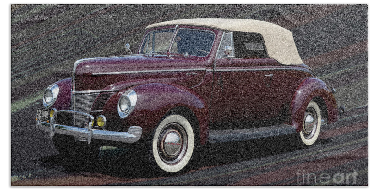 1940 Beach Towel featuring the photograph 1940 Ford Deluxe V8 Convertible by Ron Long