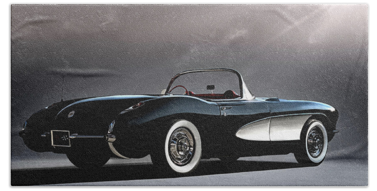 Classic Beach Towel featuring the digital art '56 Corvette Convertible #1 by Douglas Pittman