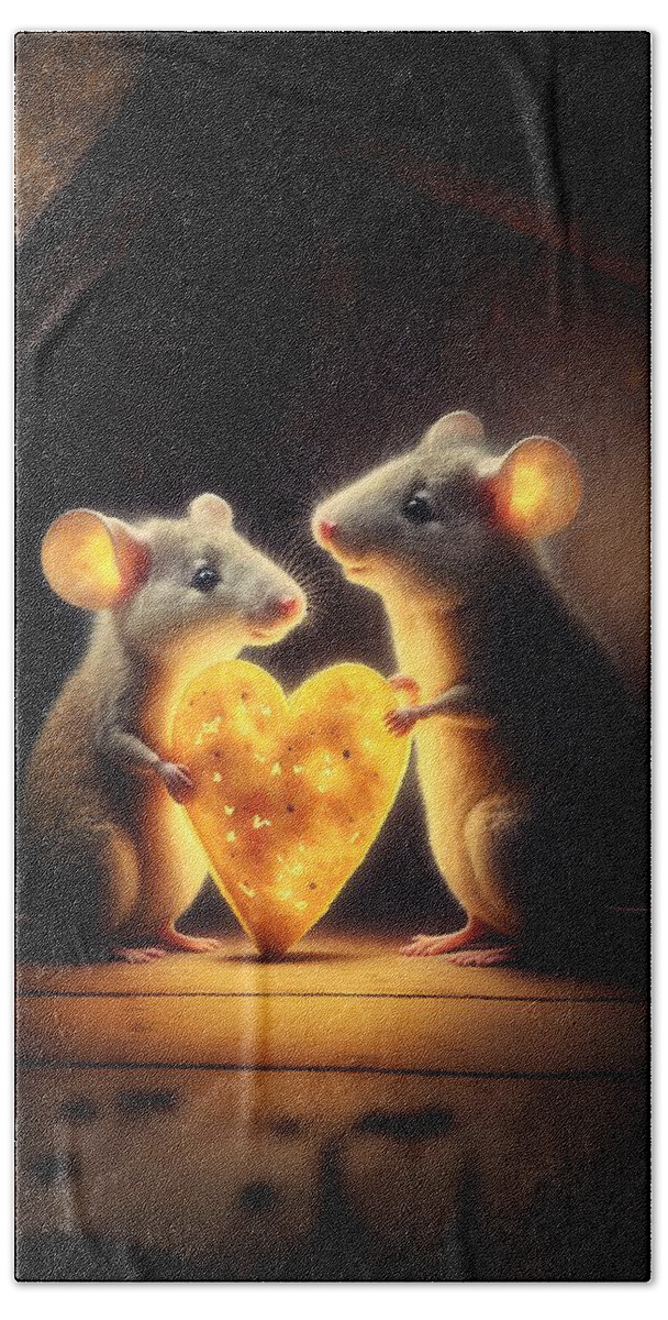 A Couple Of Love Mices Beach Towel featuring the mixed media A Couple of Love Mices #1 by Lilia S