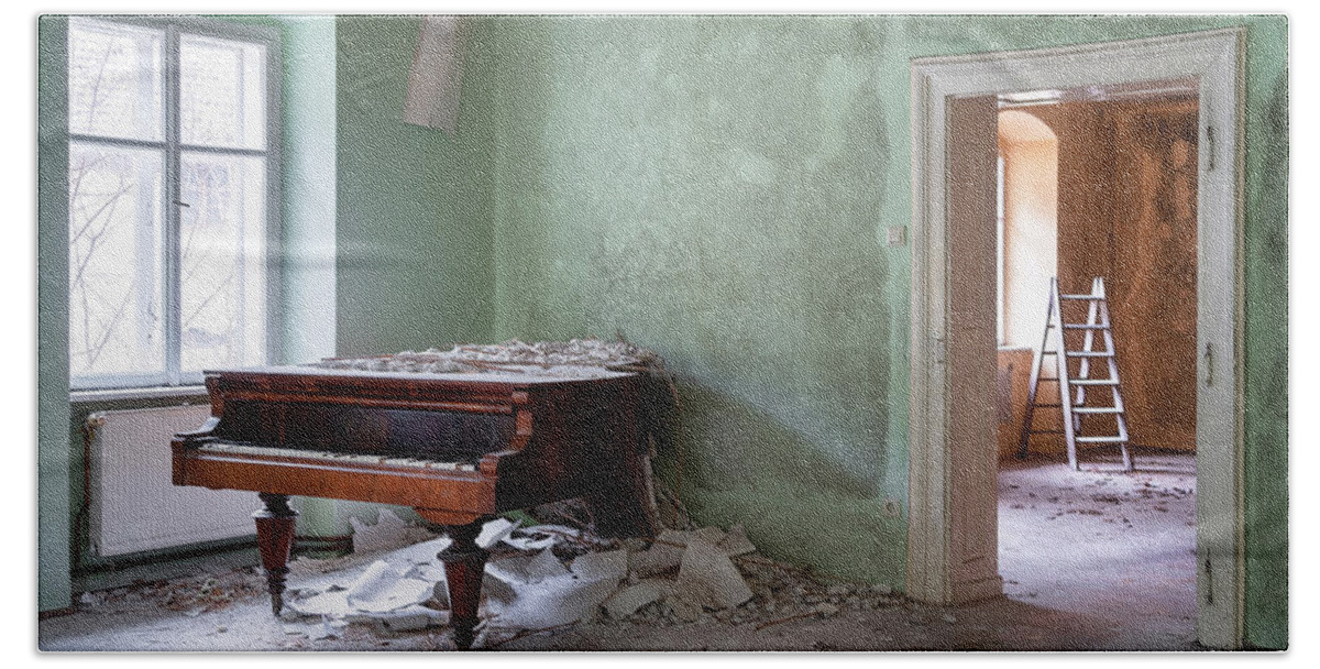 Abandoned Beach Towel featuring the photograph Abandoned Piano in the Corner #1 by Roman Robroek