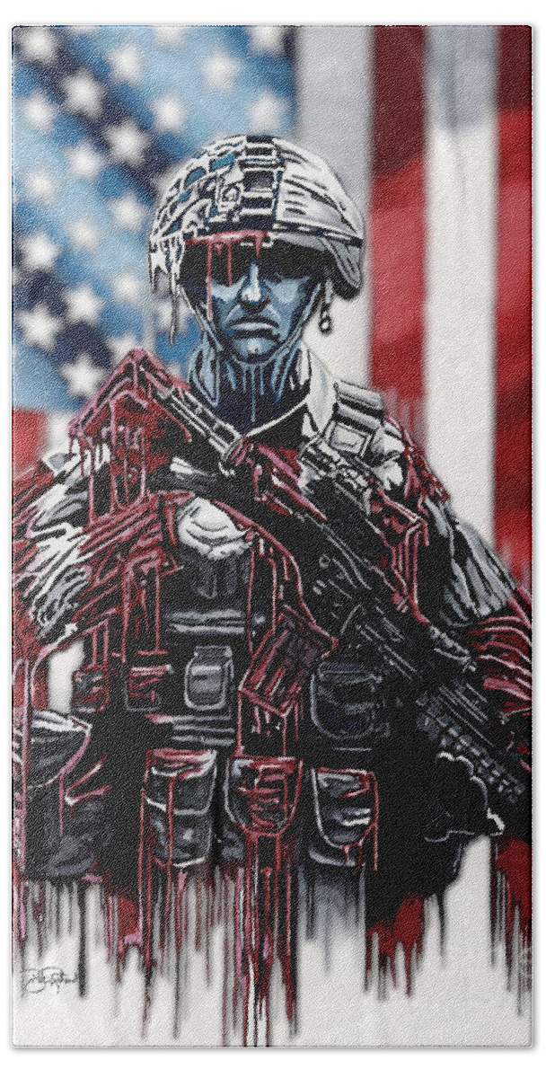 United Beach Towel featuring the drawing American Soldier #1 by Bill Richards