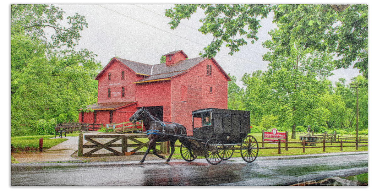 Amish Beach Towel featuring the photograph Amish Buggy at Bonneyville Mills #1 by David Arment