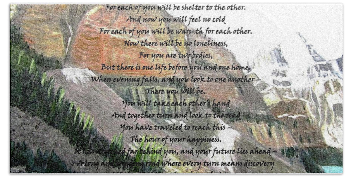 Valley Of The 10 Peaks Beach Towel featuring the digital art Apache Wedding Prayer2 by Linda Feinberg