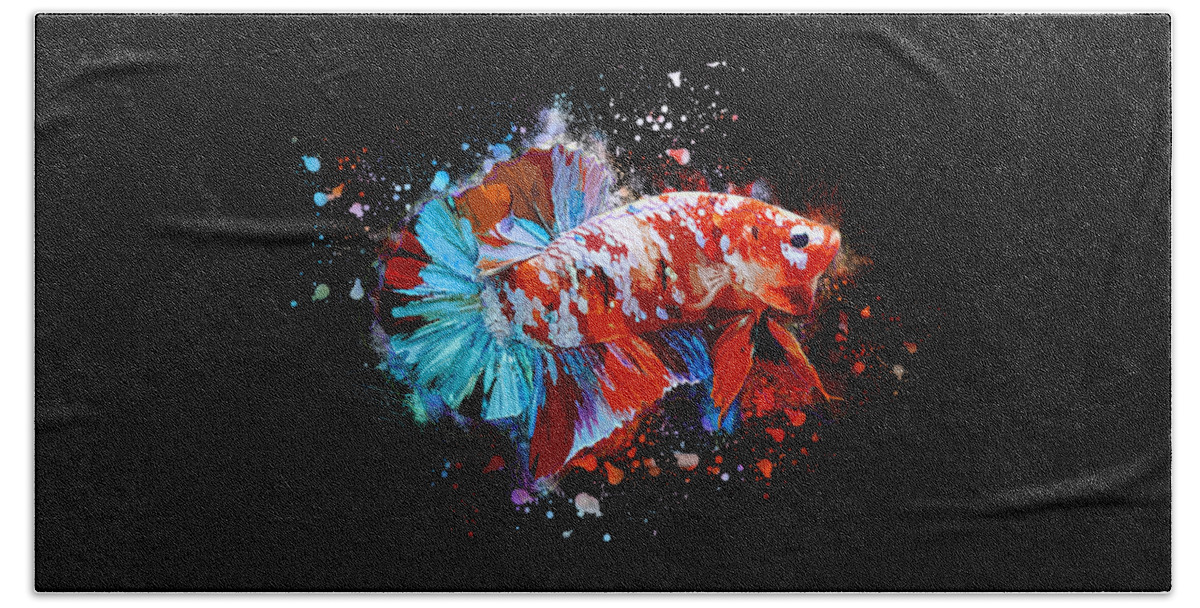 Artistic Beach Towel featuring the digital art Artistic Galaxy Koi Betta Fish by Sambel Pedes