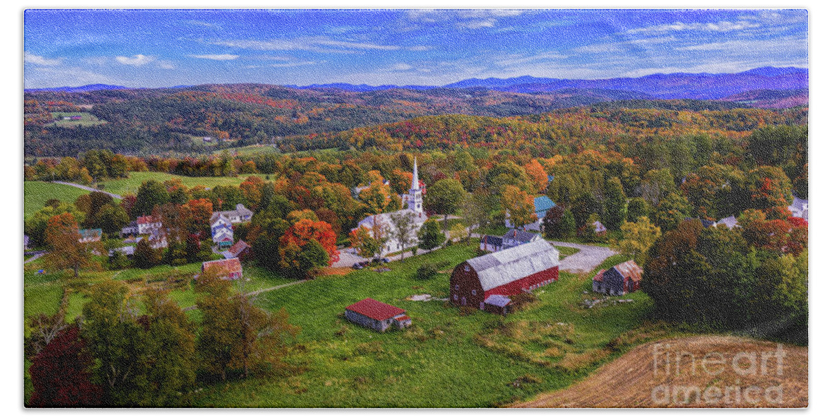 Aerial Photography Beach Towel featuring the photograph Autumn above Peacham #1 by Scenic Vermont Photography