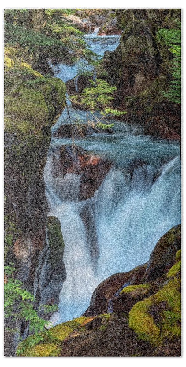 Waterfall Beach Towel featuring the photograph Avalanche Creek Gorge #1 by Morris McClung