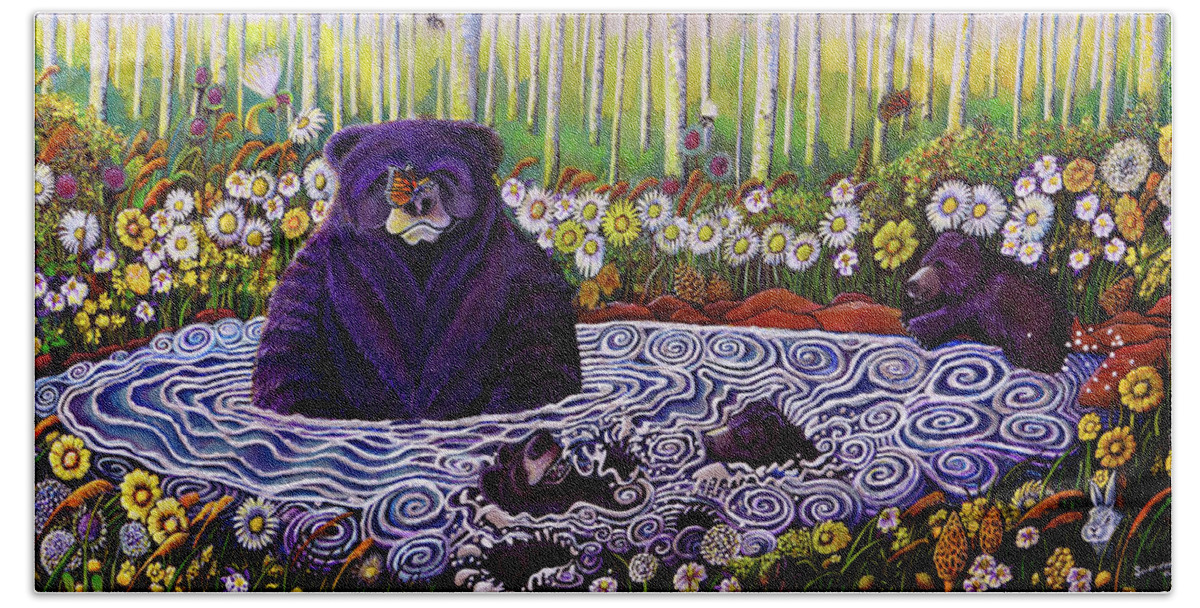 Bear Beach Sheet featuring the painting Bear Pond #1 by David Sockrider