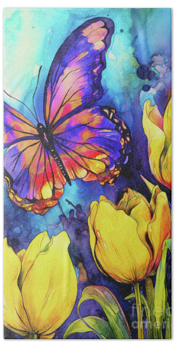Butterfly Beach Towel featuring the painting Blue Butterfly Bliss #2 by Tina LeCour