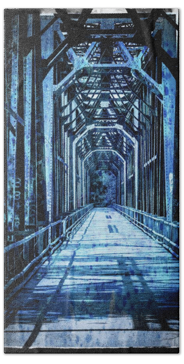 Historic Beach Towel featuring the photograph Bridge in Blue by Pam Rendall