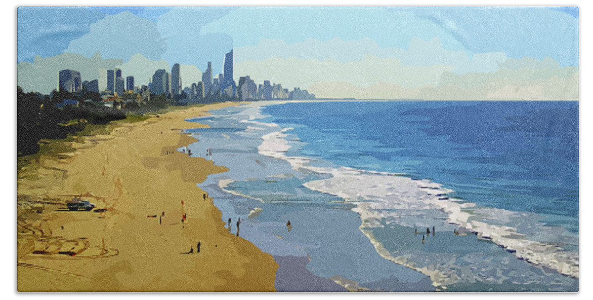 Beach Beach Towel featuring the digital art Burleigh Beach Gold Coast 070708 Cartoon #2 by Selena Boron