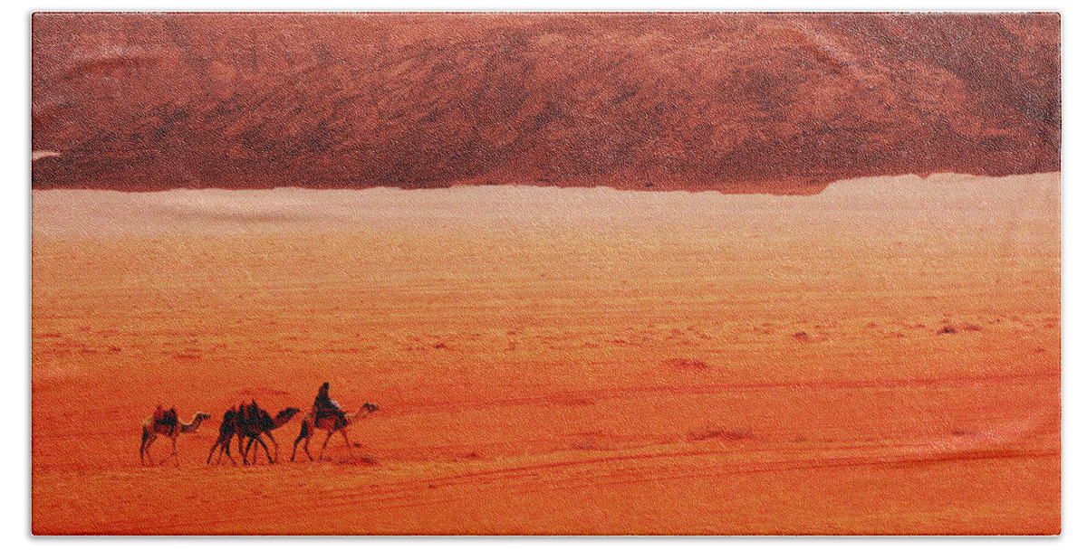 Camels Beach Sheet featuring the photograph Camels in Desert by Alan Socolik