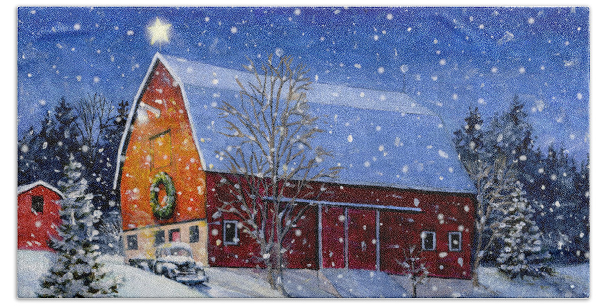 Christmas Beach Towel featuring the painting Country Christmas Snow by Richard De Wolfe