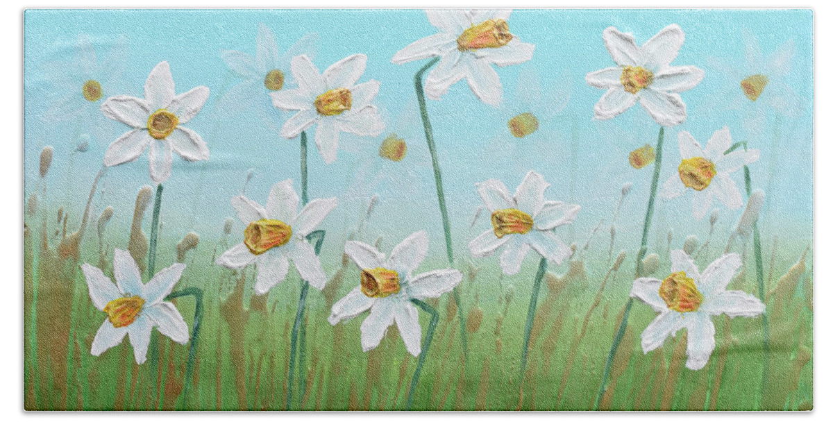 Daffodils Beach Towel featuring the painting Daffodils by Amanda Dagg