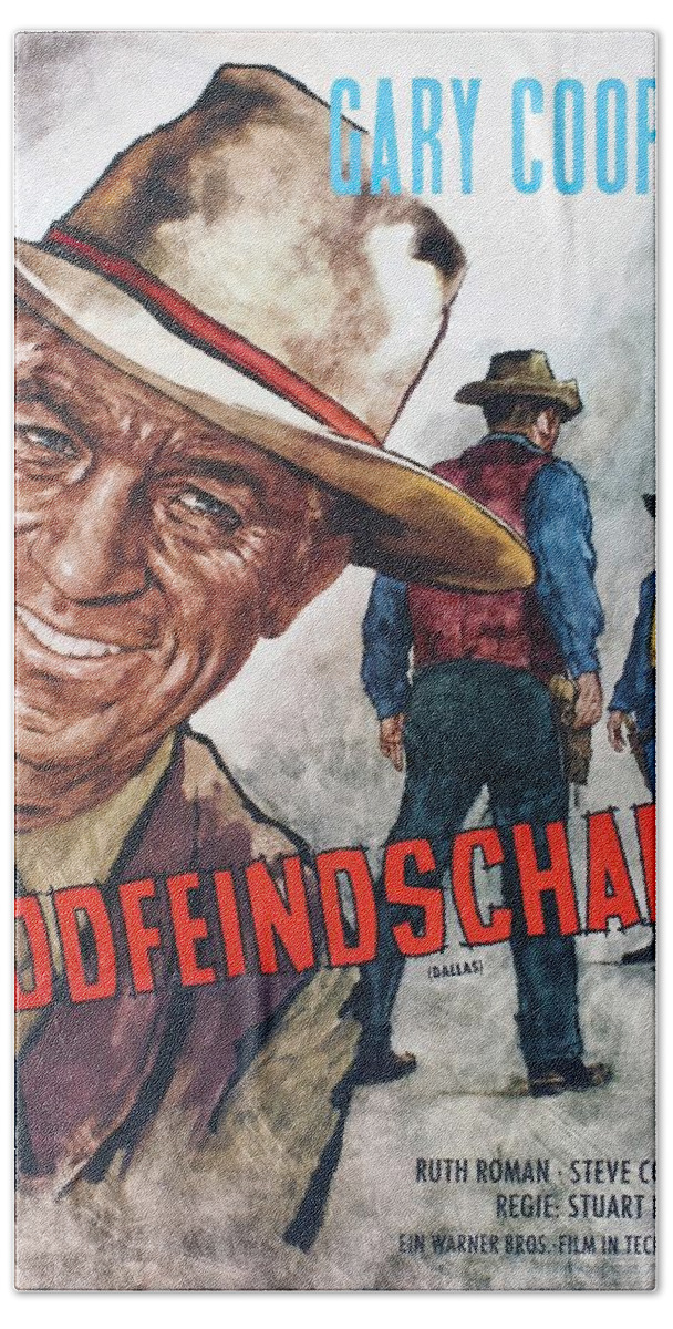 Rolf Beach Towel featuring the mixed media ''Dallas'', 1950 - art by Rolf Goetze by Movie World Posters