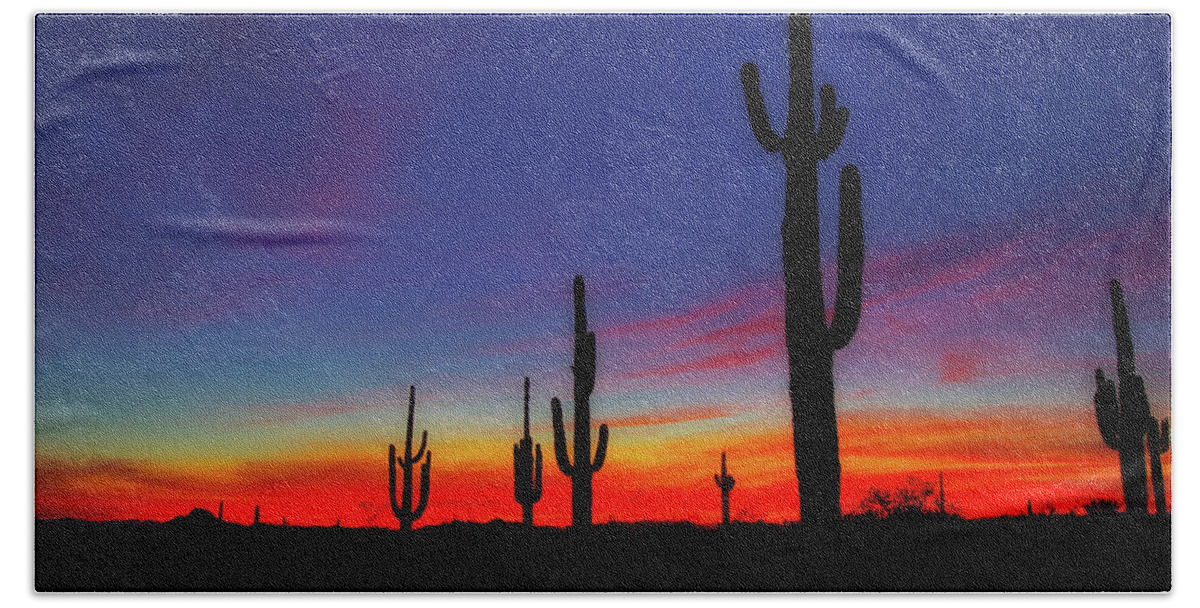 Desert Beach Towel featuring the photograph Desert Sunset by Bob Falcone