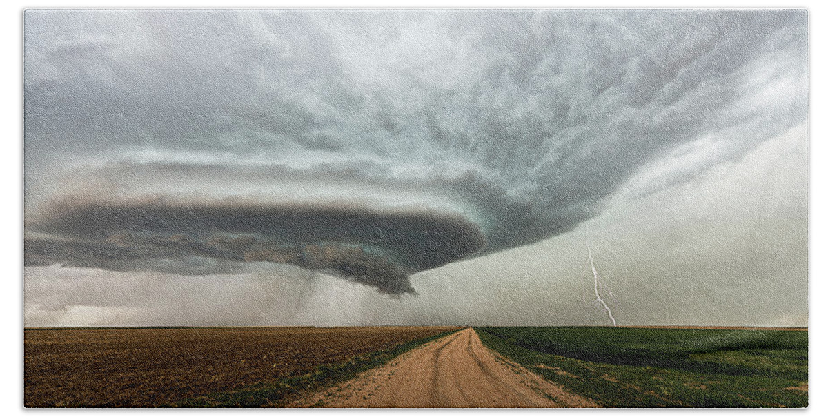 Supercell Beach Towel featuring the photograph Down The Dirt Road #1 by Marcus Hustedde