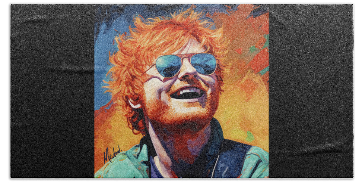 Ed Sheeran Beach Towel featuring the painting Ed Sheeran VI by Jackie Medow-Jacobson