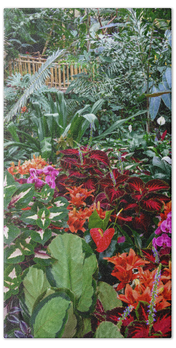 Alex Lyubar Beach Towel featuring the photograph Exotic Evergreen Plants in a Greenhouse #1 by Alex Lyubar