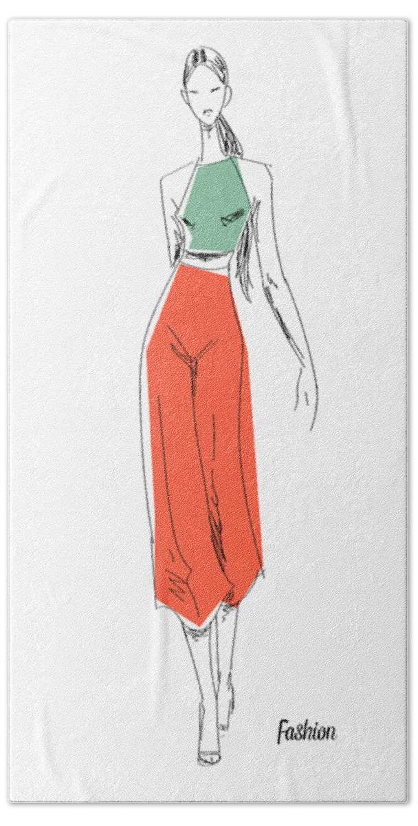 Sketch Beach Towel featuring the digital art Fashion Plate Parisienne en Vogue #1 by Carlos V