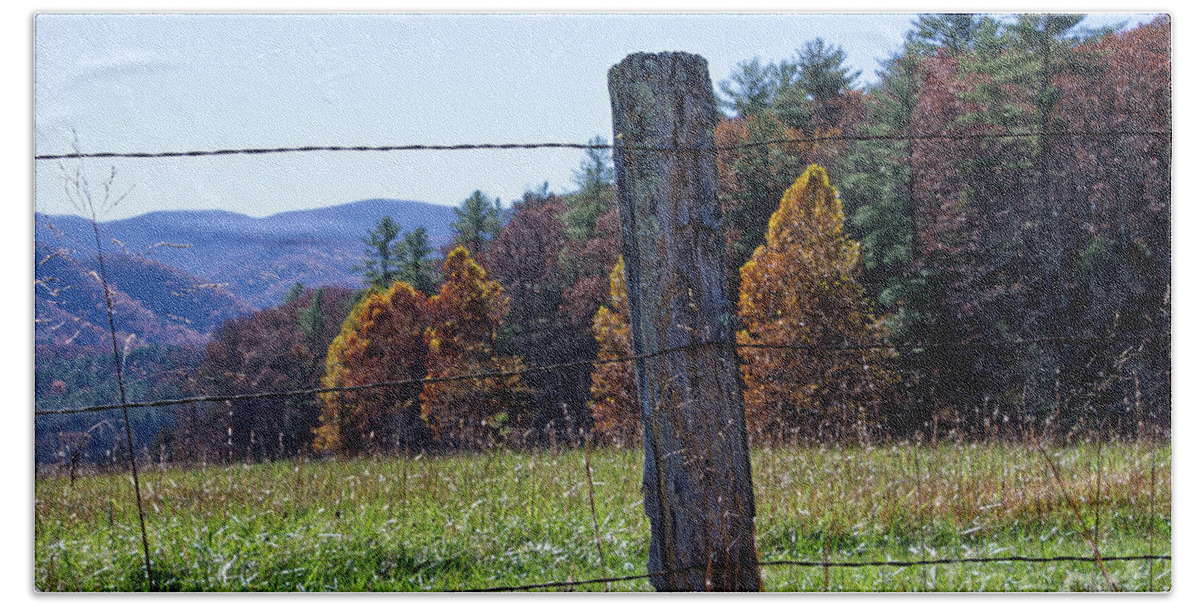 Cades Cove Beach Towel featuring the photograph Fence Post #1 by Phil Perkins