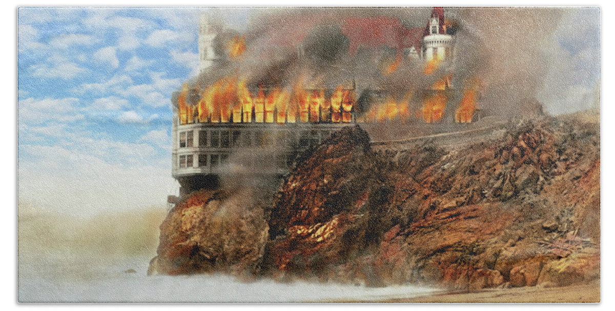 Cliff House Fire Beach Towel featuring the photograph Fire - Cliffside fire 1907 - No People by Mike Savad