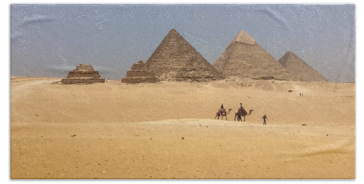 Giza Beach Towel featuring the photograph Great Pyramids #1 by Trevor Grassi