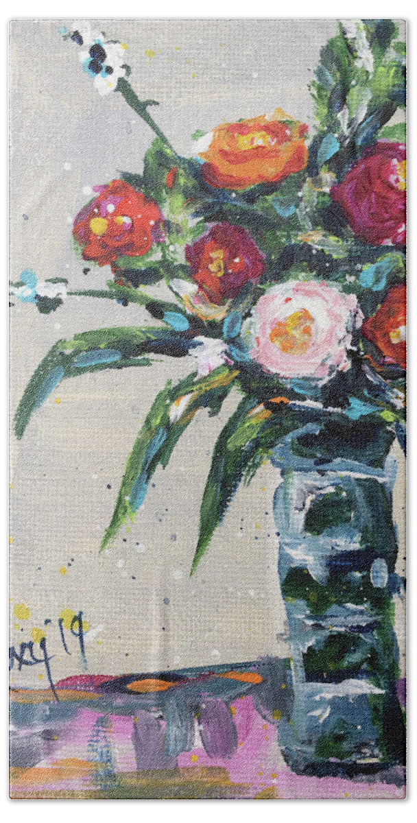 Roses Beach Towel featuring the painting Happy Little Roses by Roxy Rich